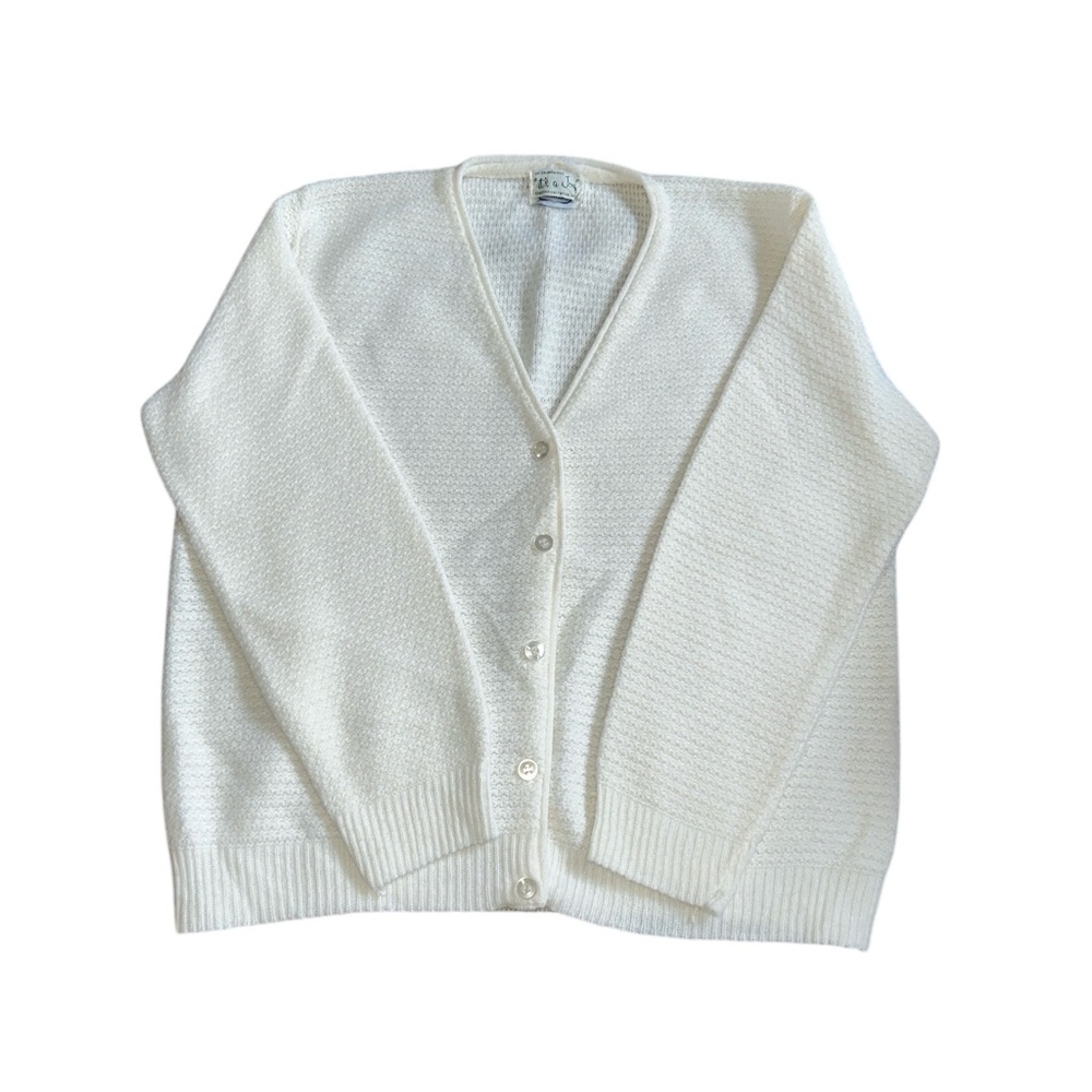 Vintage 1960s Wintuck It’s A Joy White Acrylic Ladies Cardigan Size L/XL